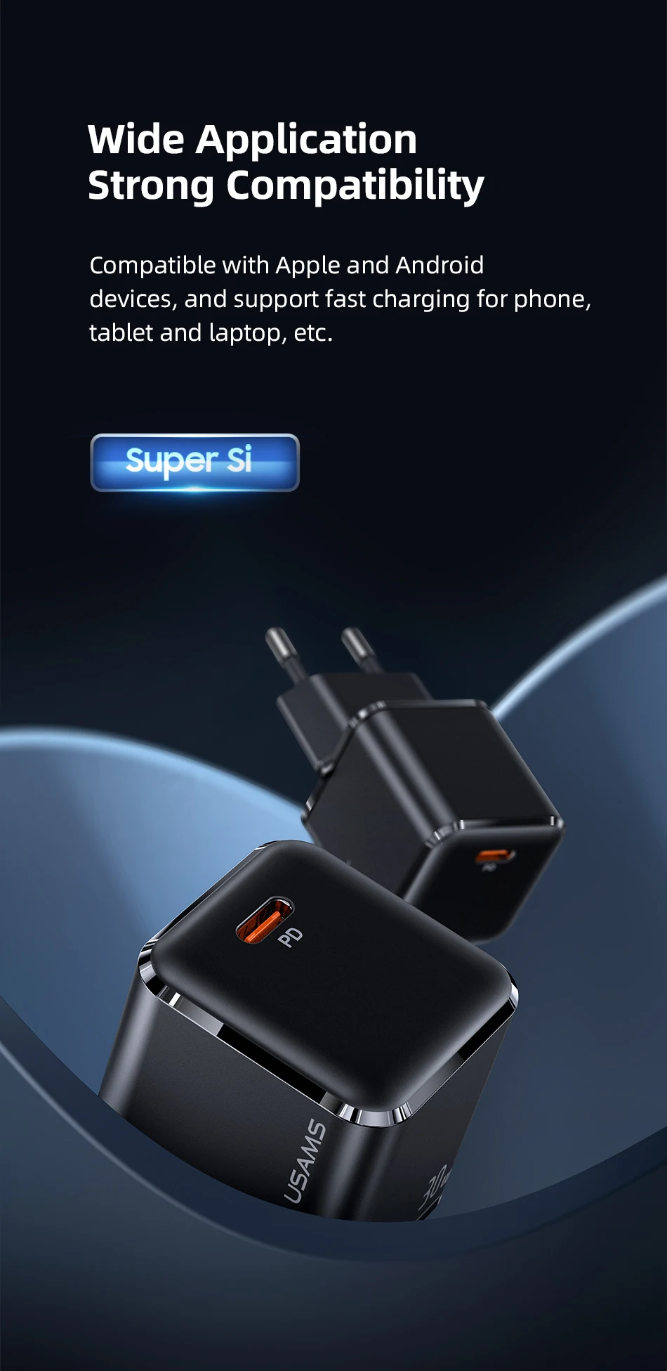 USAMS Super Si PD 30W Mini Fast Mobile Charging Adapter Mobile Phone Charger 46 H2624104f6e4249aa96175ad9b64d5163E