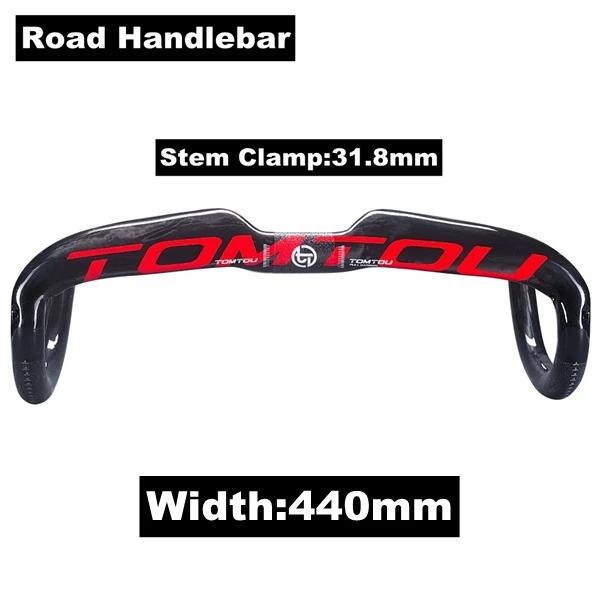 Road Handlebar 440mm TOMTOU углеродного волокна руль для велосипеда сиденье офсетный 20 мм для Грипсы для шоссейного велосипеда бар Запчасти глянцевый красный-TS4T26 - Цвет: Road Handlebar 440mm