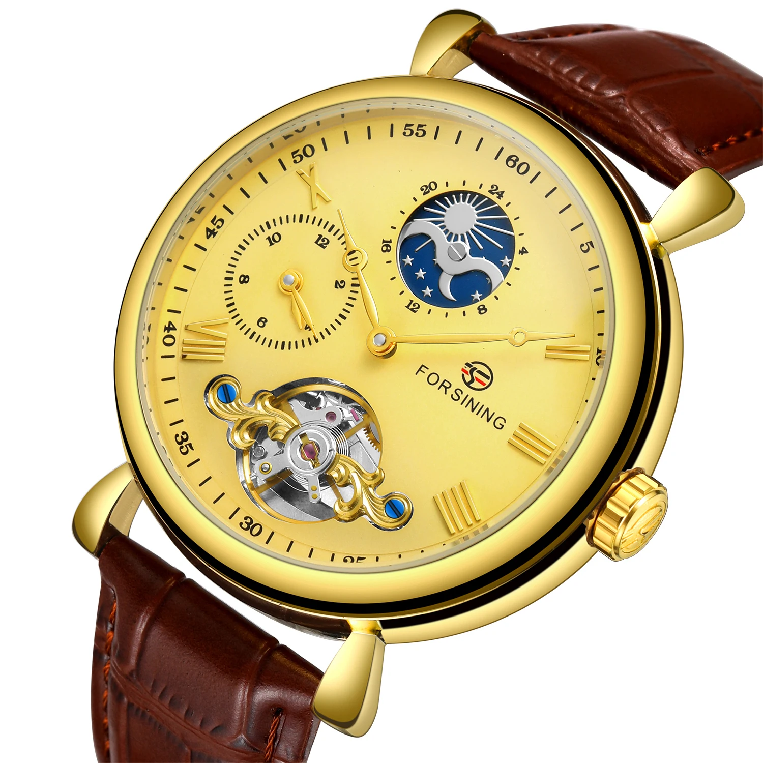 Forsining men leisure simple hollow tourbillon mechanical movement automatic mechanical watch wrist band watch