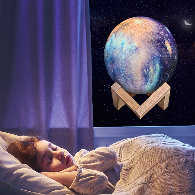 16 Colors 3D Print Moon Lamp With Remote Control Starry Sky Galaxy Light Built In Rechargeable Battery Night Light Creative Gift