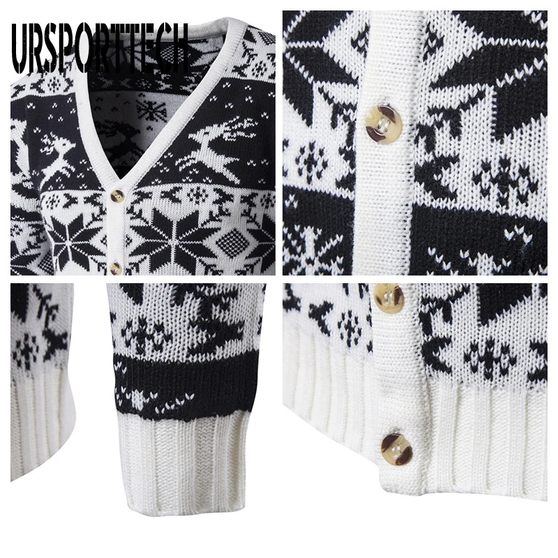 Fashion Christmas Sweater Men Autumn Winter Warm Printed Single-breasted Knit Cardigan Casual Stand Collar Mens Cardigan Sweater