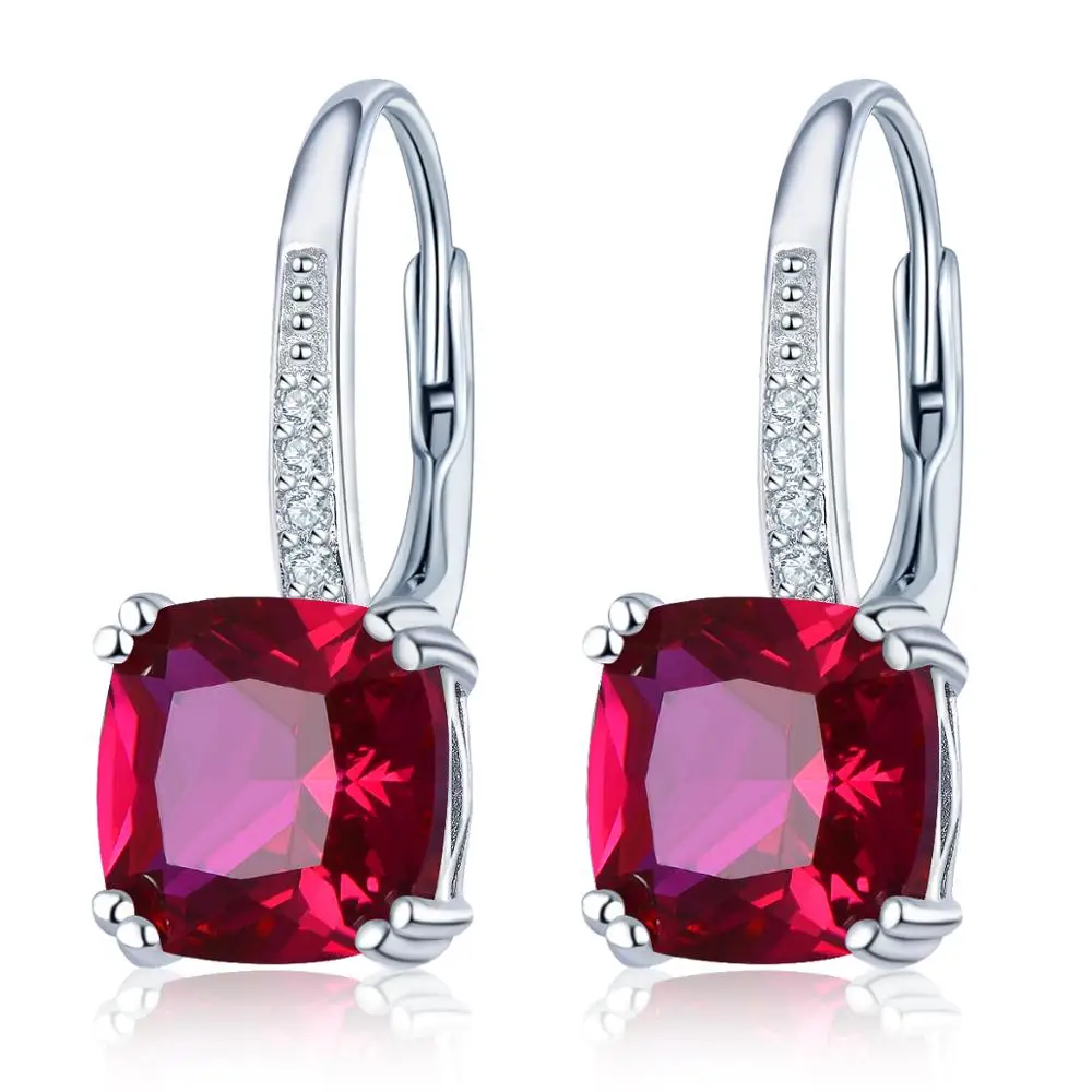 Hutang 3.94ct желтый цитриновые серьги 925 пробы серебро 12 натуральный драгоценный камень Изысканные Ювелирные изделия из кристаллов для Для женщин на Рождество - Цвет камня: Created Ruby