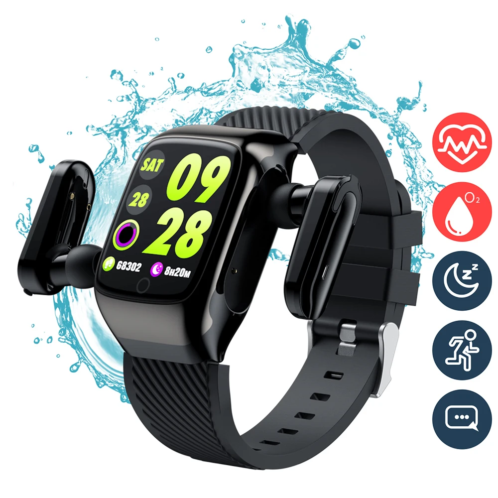 

2020 Hot selling smart Bracelet Bluetooth headset 5.0 2 in 1 Sports hi fi stereo headset HD microphone heart rate blood pressure