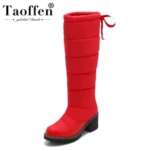 Taoffen/женские зимние сапоги до колена; теплая хлопковая обувь для женщин; Плюшевые ботинки на меху на толстом каблуке; обувь на платформе со шнуровкой; размеры 34-42