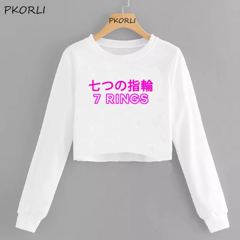 18 Ариана Гранде кроп повседневные худи и свитшоты подсластитель Crewneck Толстовка Осень 7 колец Женская Толстовка Harajuku Толстовка - Цвет: 18
