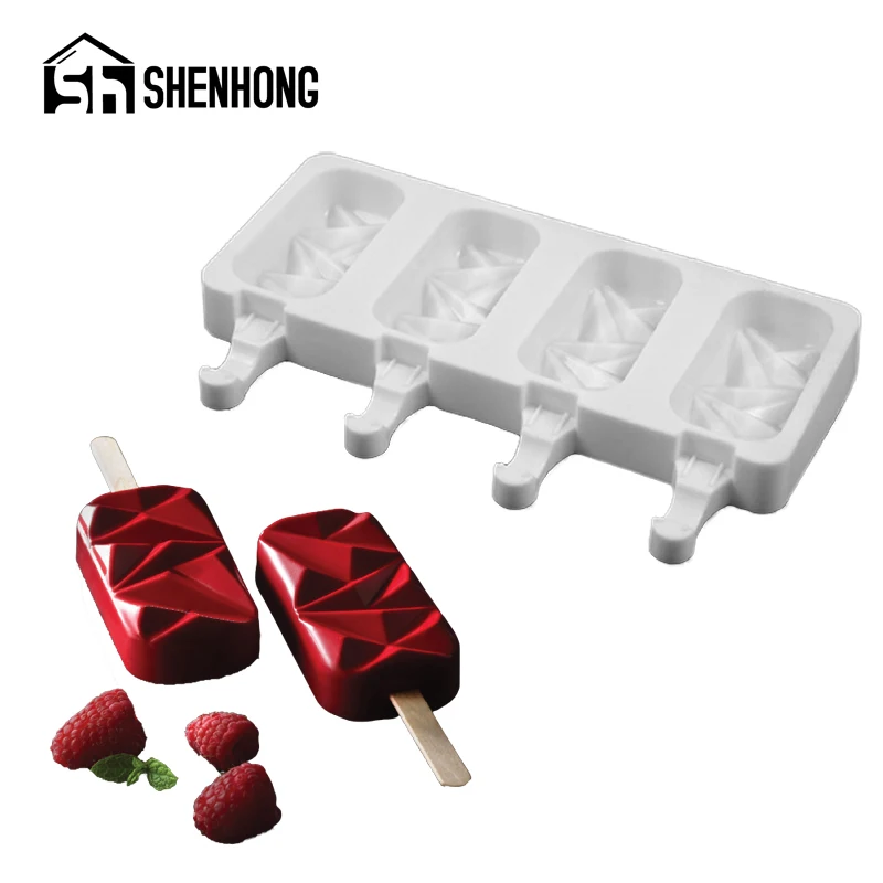 

Форма SHENHONG для фруктового льда, силиконовая, 4 полости, с палочками, для изготовления сока, десерта, форма для льда, инструмент для выпечки