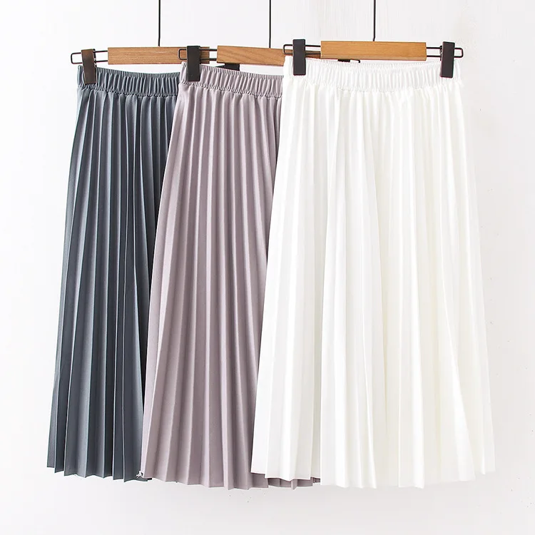 

Korean-style College Style Loose-Fit Versatile Mid-length Solid Color Elastic Waist Pleated Skirt Student Longuette Winter