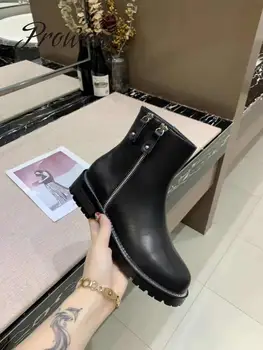 

Ollymurs Luxury Autumn Winter Genuine Leather Pointed Toe Lace Up Ankle Boots Thick Heel Cutout Low Heel Boots Shoes Women