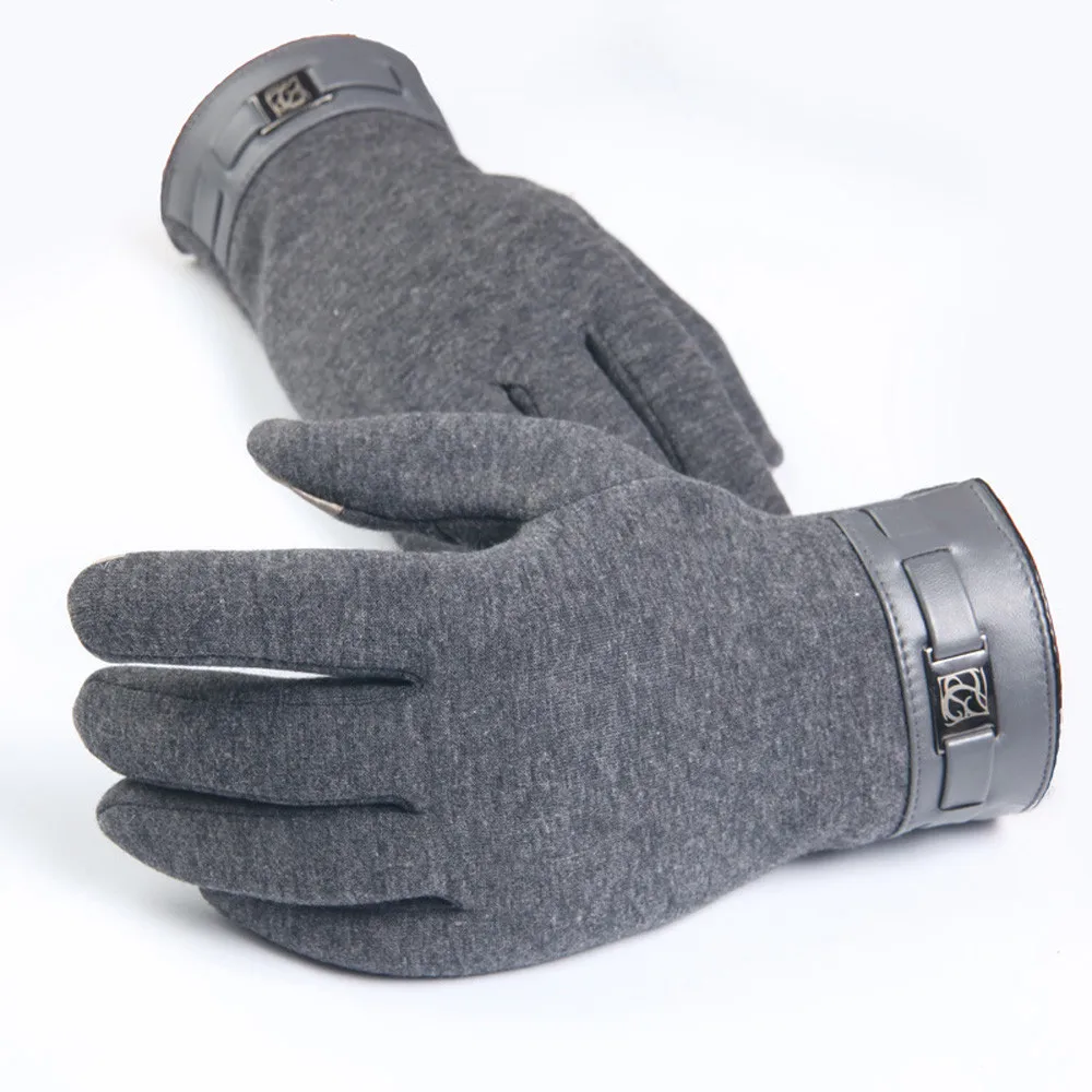 Мужские зимние теплые перчатки полный палец Сенсорный экран для смартфона кашемировые перчатки мужские плотные однотонные перчатки бизнес# T10 - Цвет: Gray