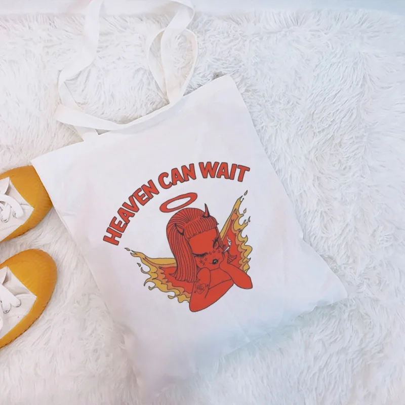 Haven Can Wait Letter Print Evil Red Little Devil Messenger Bag Cute Shoulder Bags New Harajuku Women Cartoon Handbag Purse |