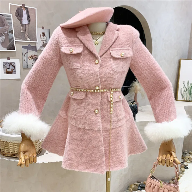 New Women's Clothing 2021 Autumn Winter Temperament Suit Collar Medium And Long Woolen Coat