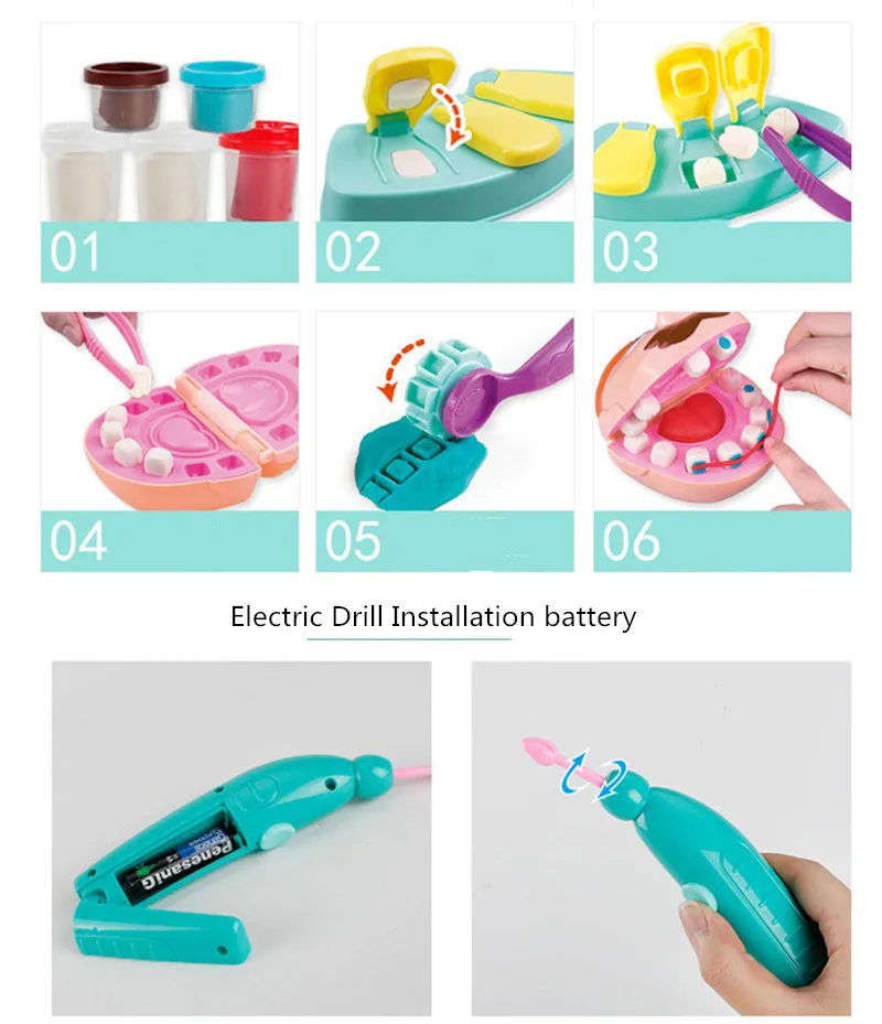 Children Plasticine Tools Pretend Play Toy Dentist Check Teeth Model Set Clay Mold Toy Role Play Early Learning Toys 4