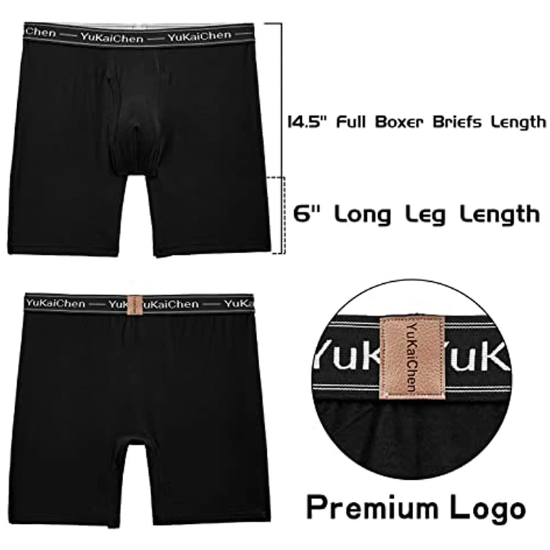 4pcs Men's Soft Bamboo Fiber Underwear Long Boxer Briefs Function Fly