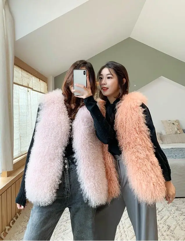 Luxury Thick Warm Mongolia Sheep Fur Vest Customize Size Oversize Big Size Women New Winter Hot V neck Sexy Fur Coat tsr801 long puffer