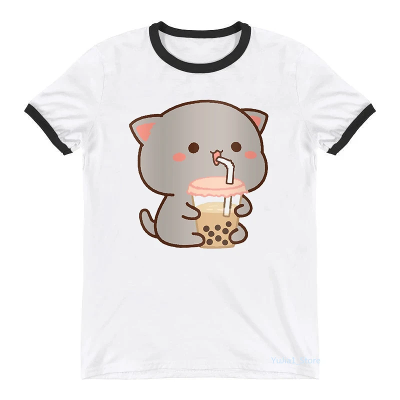 ※ .。.:*❀CHIKA❀*:.。. PECHINCHAR新品.*˚‧ 2024 Hot Sale Peach And Goma Mochi Cat Cartoon Print Tshirts