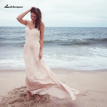 

Cheap Silky Satin Beach Wedding Dress Spaghetti Straps Sexy Bridal Dress Backless Wedding Gowns 2020 Vestido de noivas