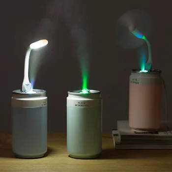 

3in1 Can Humidifier Air Freshener Perfume Essential Oil Diffuser LED Night Light Fan Mini Portable Can Beauty Humidifier Fogger