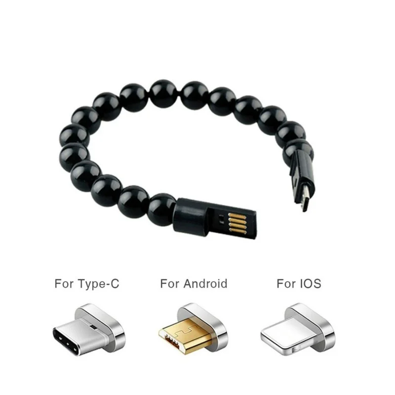 Носимый USB кабель для синхронизации данных для Iphone Xs Max браслет бусины USB зарядное устройство для IPhone type C Micro USB Android телефонов