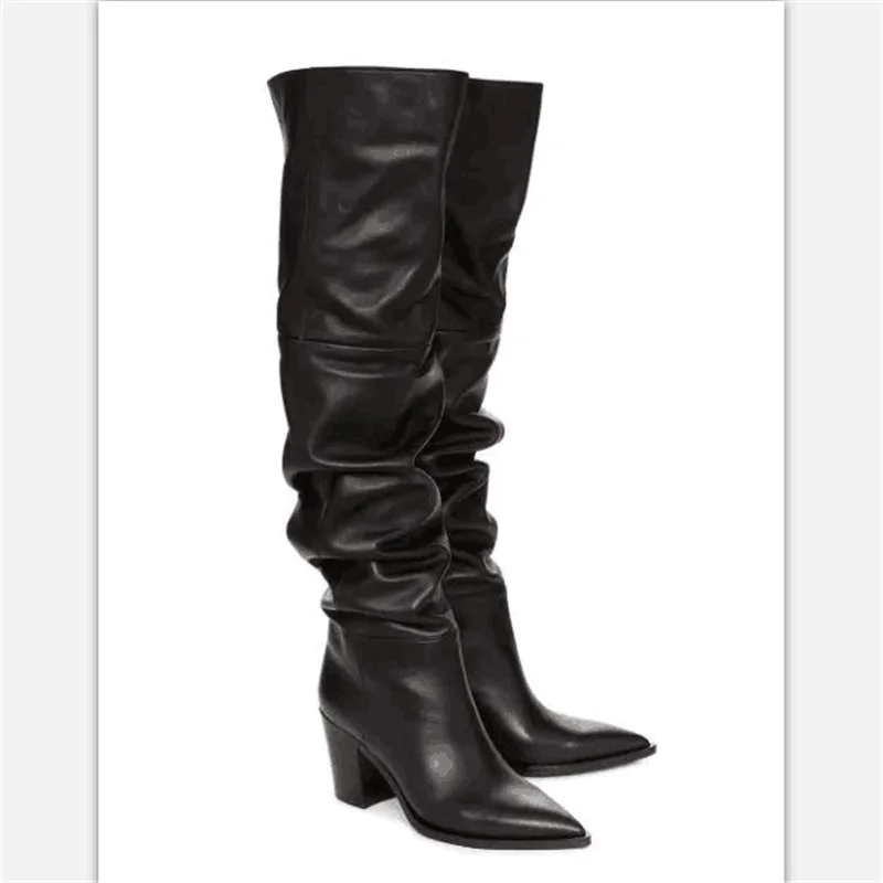 Genuine Leather boots women First layer leather over the knee high boots round head rubber bottom motorcycle boots women winter
