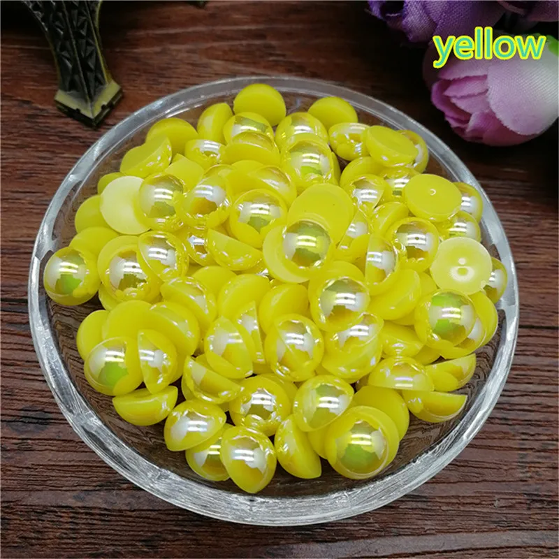 Hot Yellow 4 /6 /8mm Half Round Pearl Beads Flat Back Scrapbook for Craft DIY | Украшения и аксессуары