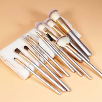 

12pcs Makeup Brushes Set With Leather Bag Foundation Powder Blush Eyeshadow Sponge Brush Professional Soft Hair Cosmetic Tools
