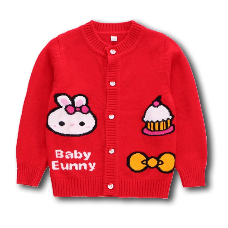 Spring Fall High Quality Cashmere Sweater for Kids Warm Cardigan Embroidery Cute Cartoon Girl Wool 90-140cm | Детская одежда и
