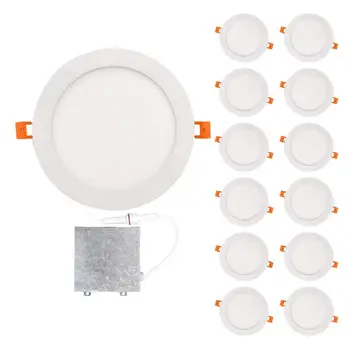

8 inch 18W (90 Watt Repl.) IC Rated LED Recessed Low Profile Slim Round Panel Light with Junction Box, Dimmable, 3000K Warm Ligh