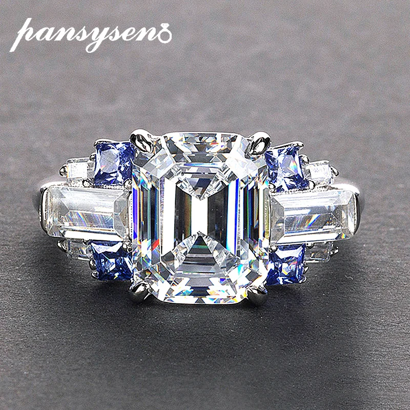 PANSYSEN 8x10 мм сапфир изумруд кольца из рубинового драгоценного камня для женщин 925 пробы серебро Юбилей вечерние ювелирные изделия кольцо