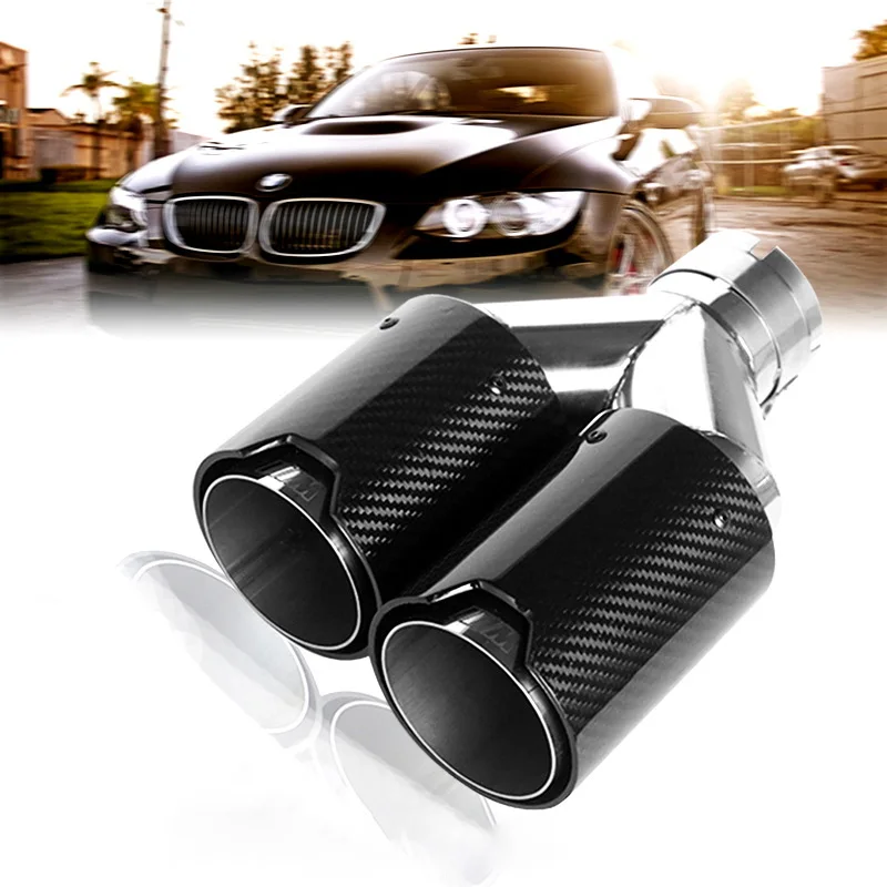

1pcs(left+right) ID: 63mm Stainless Steel Carbon Fiber Car Dual Exhaust Muffler End Pipe Tip Tail For BMW