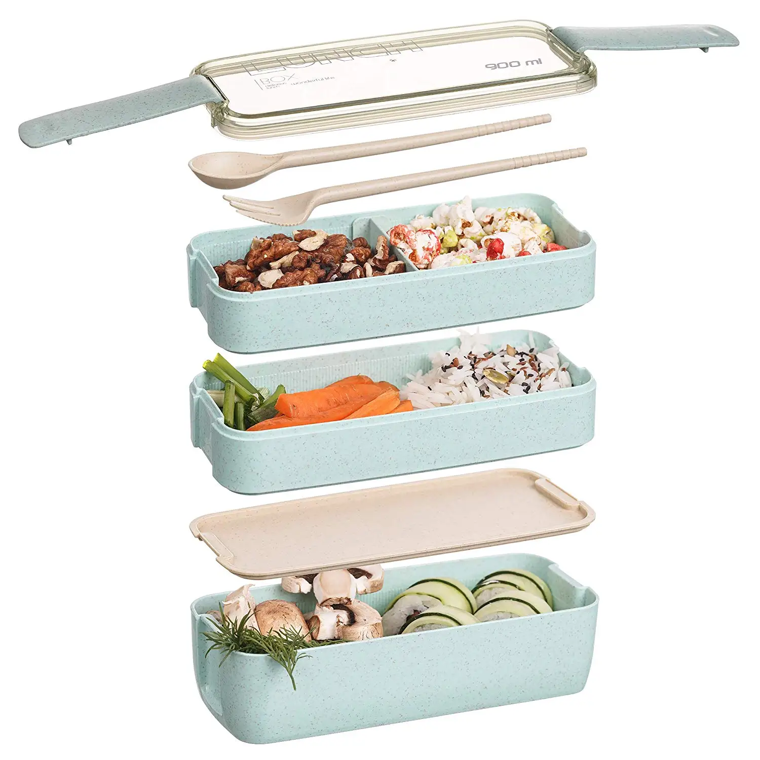 

Japanese Bento Lunch Box Kids School Meal Prep Containers 3 Stackable Wheat Straw Lunchbox Microwave Leakproof BPA Free