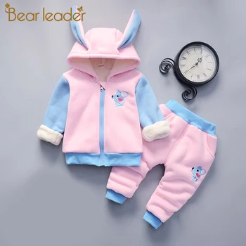

Bear Leader Girls Cartoon Cute Clothing Sets Long Sleeve Color Patchwork Hoodies with Rabbit Ears Pants Baby Girls Cartoon Suits