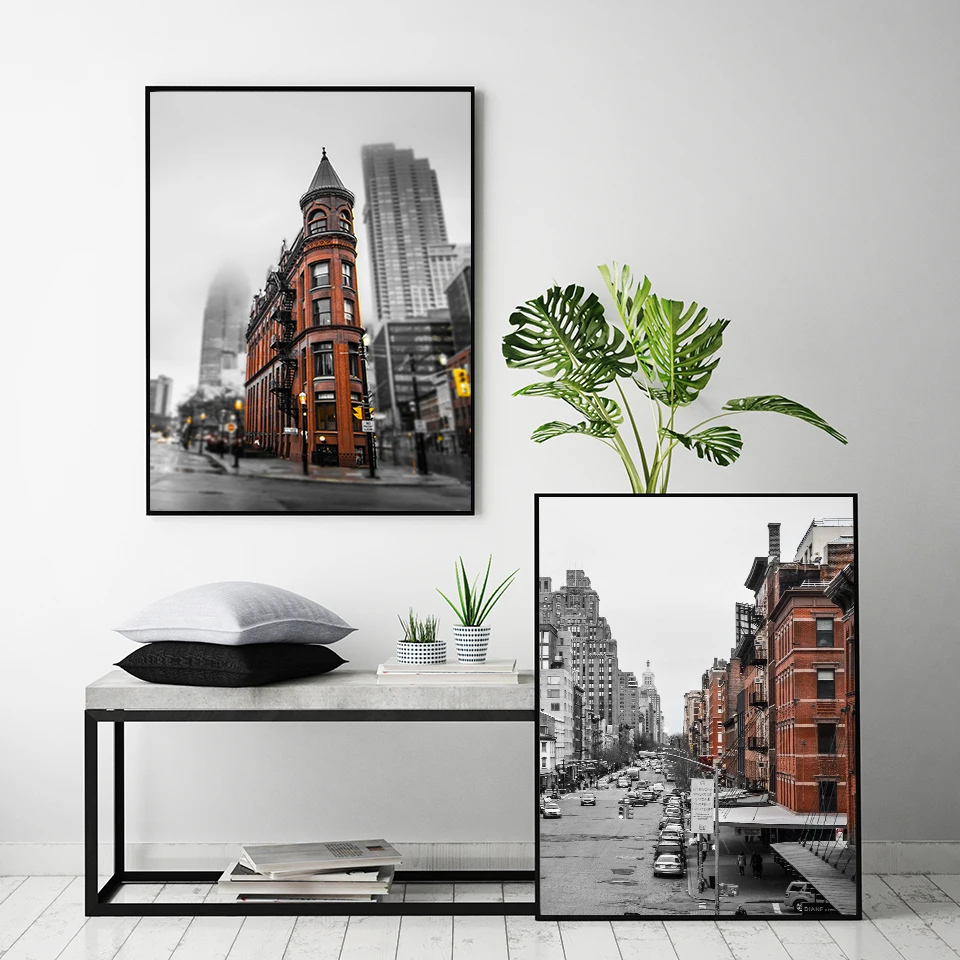 Canvas Prints Poster Wall Art Abstract Pictures 3 Pieces Toronto Street View Red Building Paintings Modular Home Decor | Дом и сад