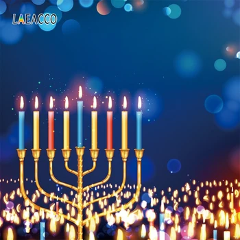 

Laeacco Photography Backgrounds Hanukkah Photocall Light Bokeh Candlestick Candles Photo Backdrops Rosh Hashanah Photophone Prop