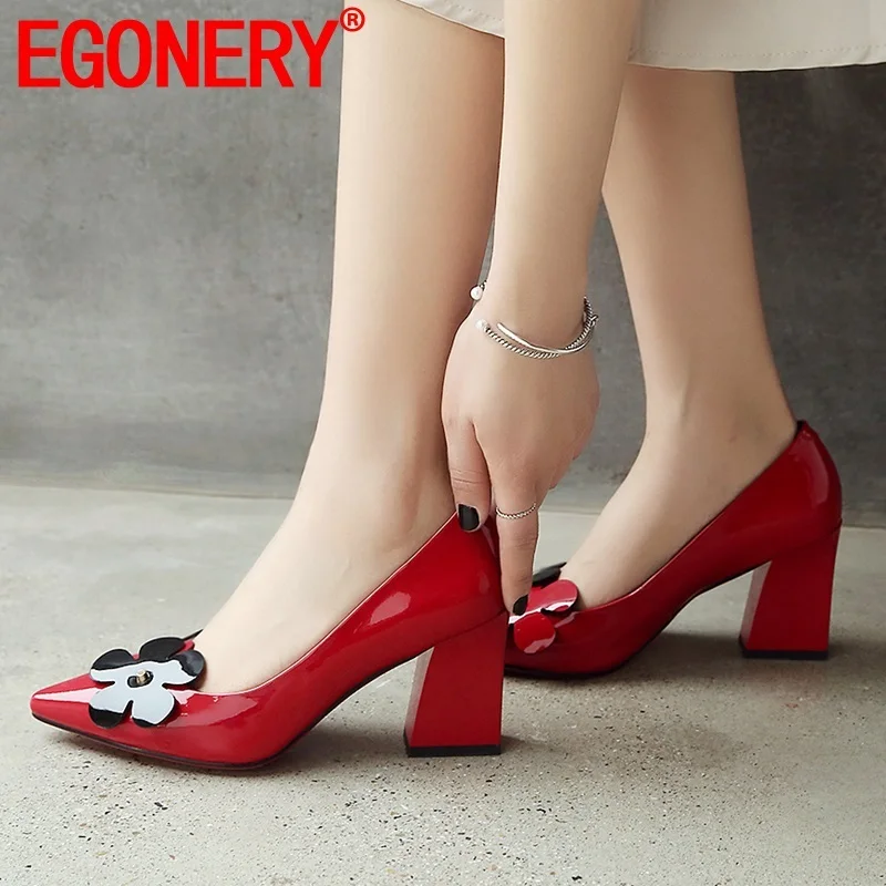 

EGONERY spring new fashion sexy women pumps outside high heels pointed toe flower party women shoes drop shipping size 34-39