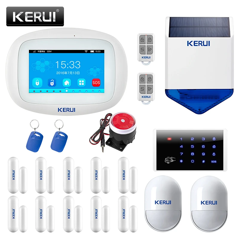 KERUI K52 Large Touch Screen WIFI GSM Alarm System TFT Display Home Alarm System Security Motion Detector Remotes Solar Siren
