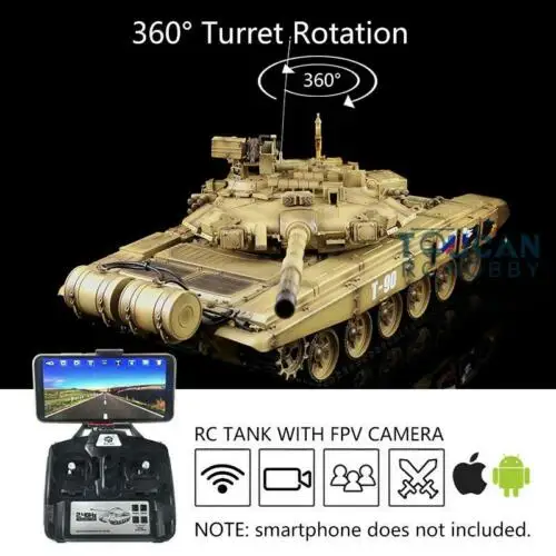 Henglong 1/16 6,0 настроить FPV Россия T90 rc Танк 3938 360 револьверный металлический трек TH16271 - Цвет: Customized yellow