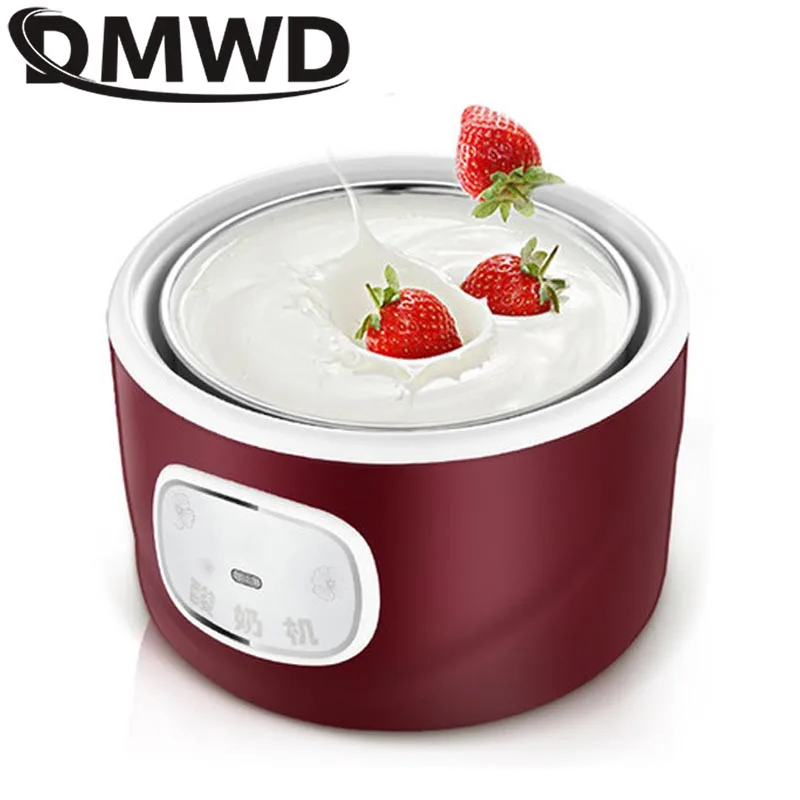 DMWD Electric Yogurt Maker Automatic Multifunction Stainless Steel Leben Container Natto Rice Wine Machine Four Yoghurt Cups 1L