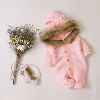 

Newborn Baby Boys Girl Winter Romper Knitted Hooded Jumpsuit Coat Outfit Clothes