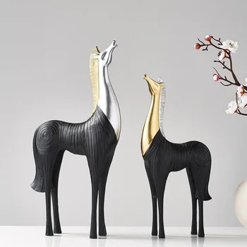 

horse Statue Home Decor Living Room Porch Decorations horsel Sculpture TV Cabinet Ornament Crafts Abstract Animal Figurine gift