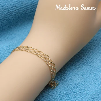 MADALENA SARARA 18k Gold Women Bracelet Flat Round Gold Bead Weave Style Handmade High Quality Au750 Grid Chain Bracelet 5