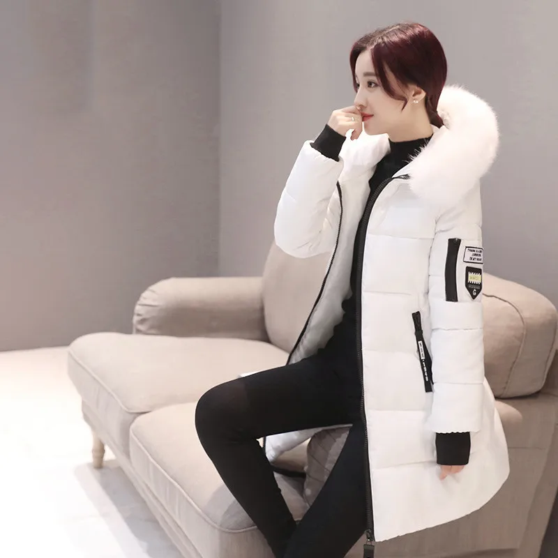 Корейское модное зимнее пальто, женское хлопковое пуховое пальто средней длины, большой размер, приталенная парка, женское меховое пальто с капюшоном AN1405 - Цвет: white