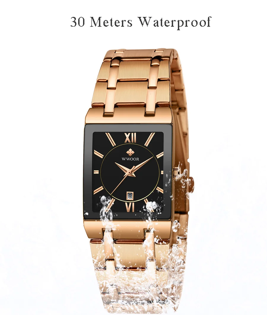 WWOOR New Design Women Bracelet Watches Top Brand Luxury Gold Square Quartz Watch Ladies Dress Waterproof Wrist Watch Gift Clock