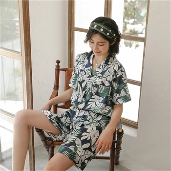 

Pajamas summer ice silk female short-sleeved two-piece suit thin pidzama damska loose sexy home service seduction night suit