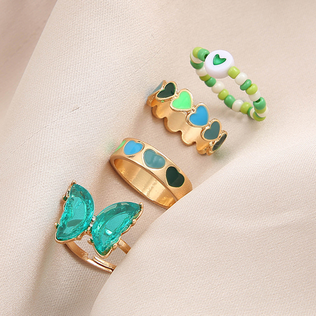 Heart Y2K Ring Set Open Cooper Rings For Women Candy Color Hand-painted Knuckle Rings Jewelry