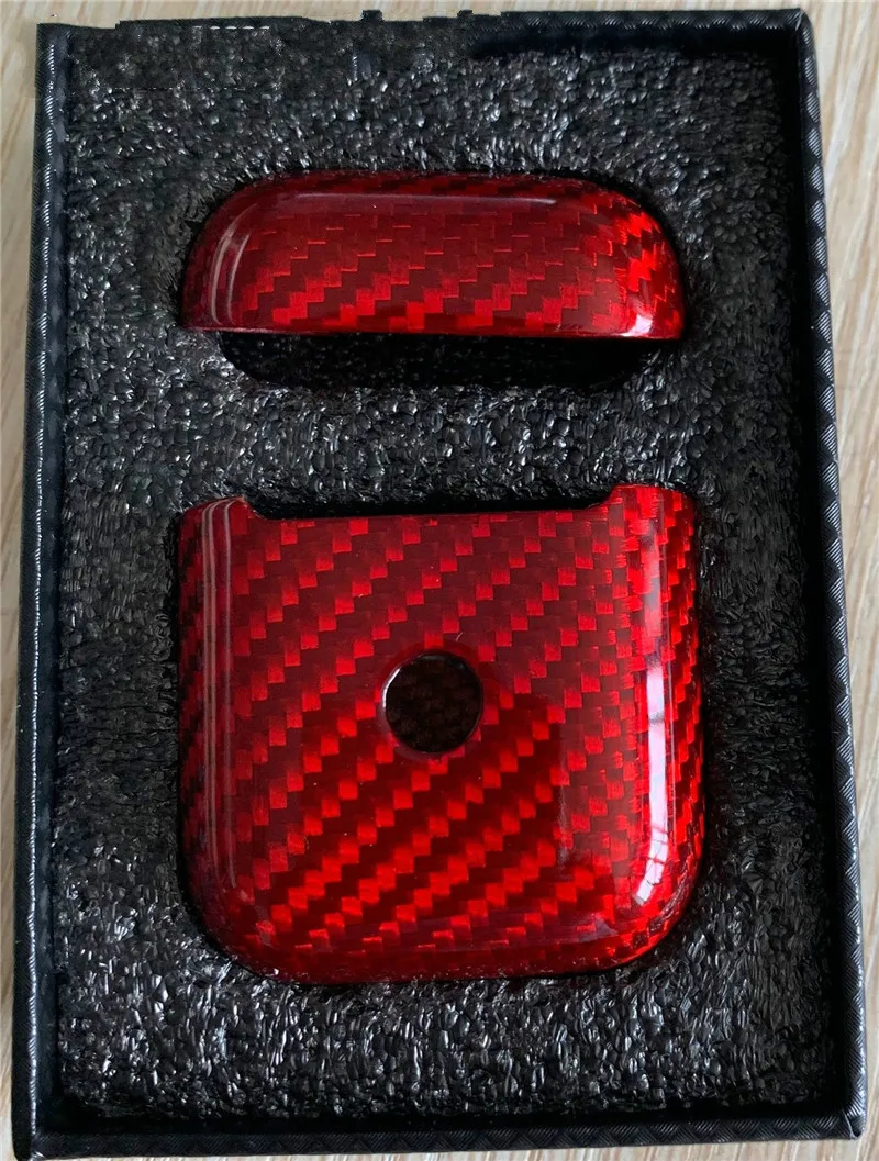 Встроенный чехол из углеродного волокна для Apple AirPods беспроводной зарядки Bluetooth наушники кожаный чехол для AirPods 2 Air Аксессуары из углеродного сплава - Цвет: AirPods2-2 holes-red