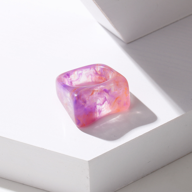 2021 New Transparent Resin Acrylic Rhinestone Colourful Geometric Square Round Rings Set for Women Jewelry Party Gifts