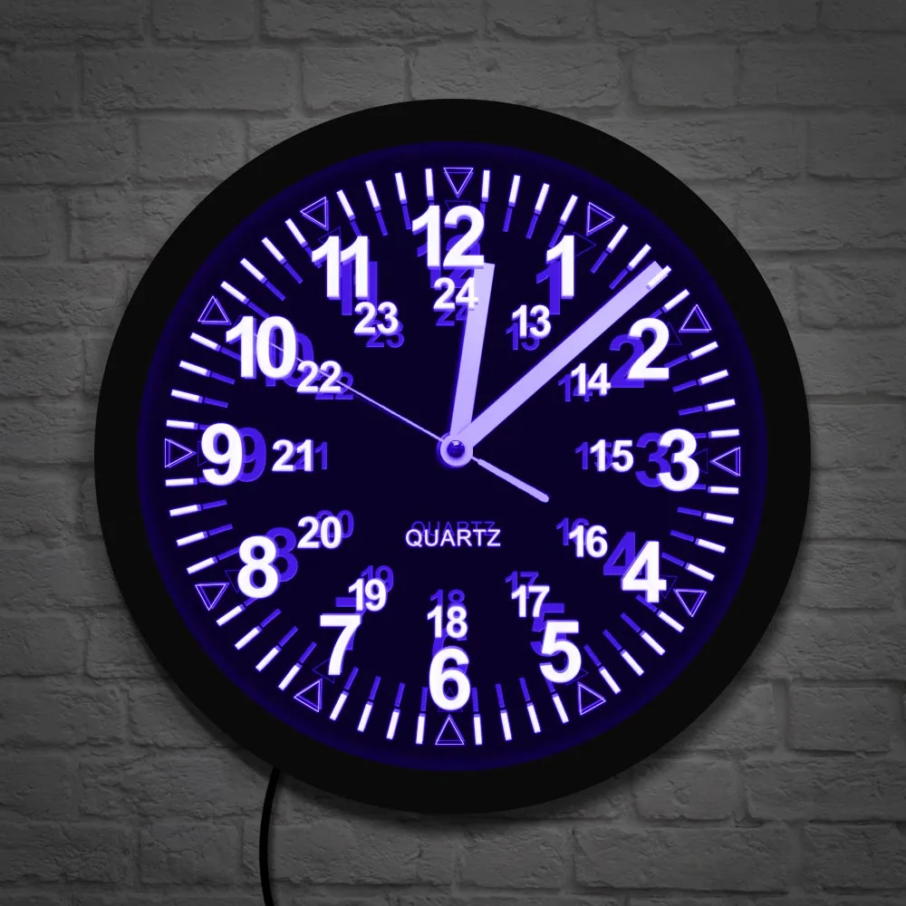 24HoursDisplayZuluTimeIlluminatedWallClockMilitaryPattern