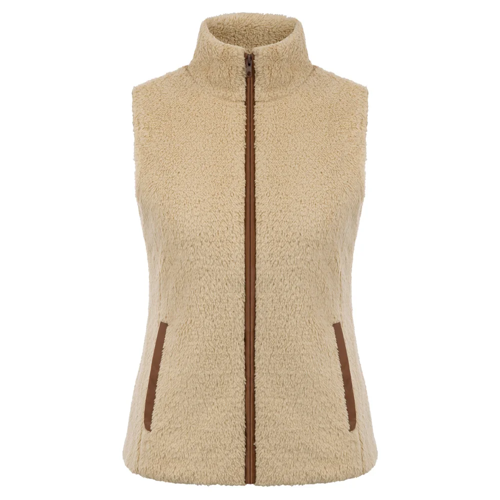 Curlbiuty/Модная женская флисовая жилетка, пальто, стоячий воротник, карман на молнии, стильная теплая флисовая Свободная блузка без рукавов, топы - Цвет: Khaki