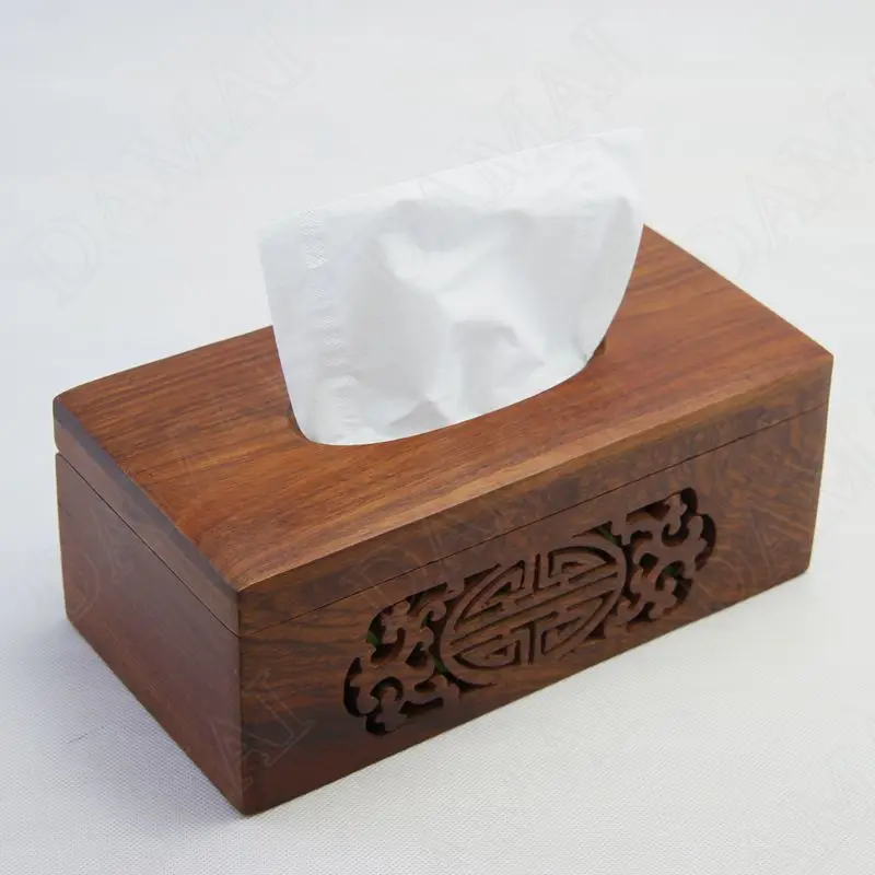 

Chinese Solid Wood Tissue Boxes Retro Cut Out Dining Table Napkin Holder Relief Carved Flower Living Room Decor Tissue Organizer