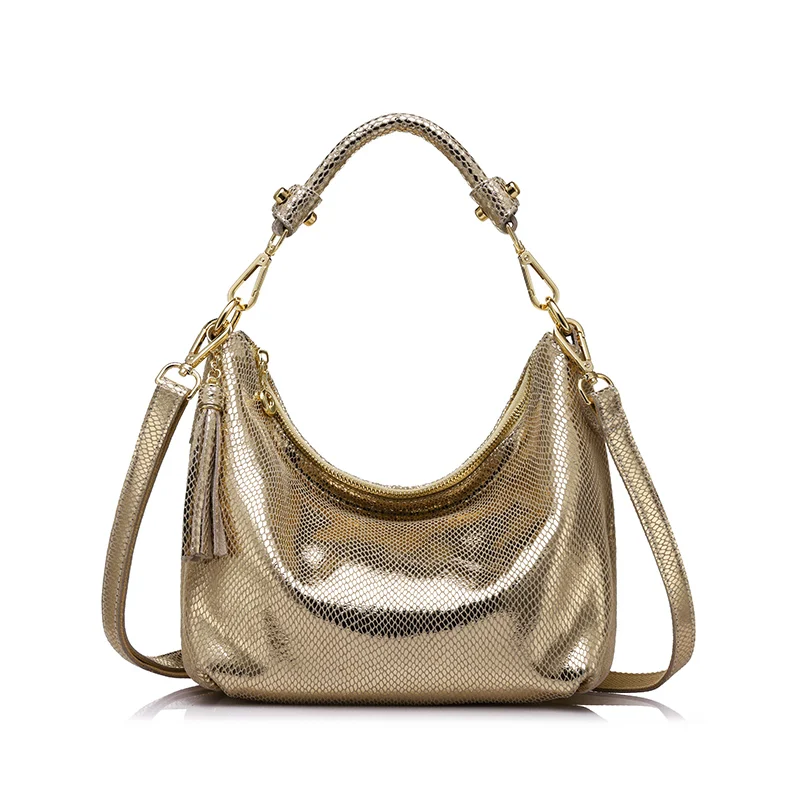 Realer Женщины Натуральная кожа сумки бренда женского Змеиный узор сумка высокого качества женская сумка с кисточкой - Цвет: Золотой
